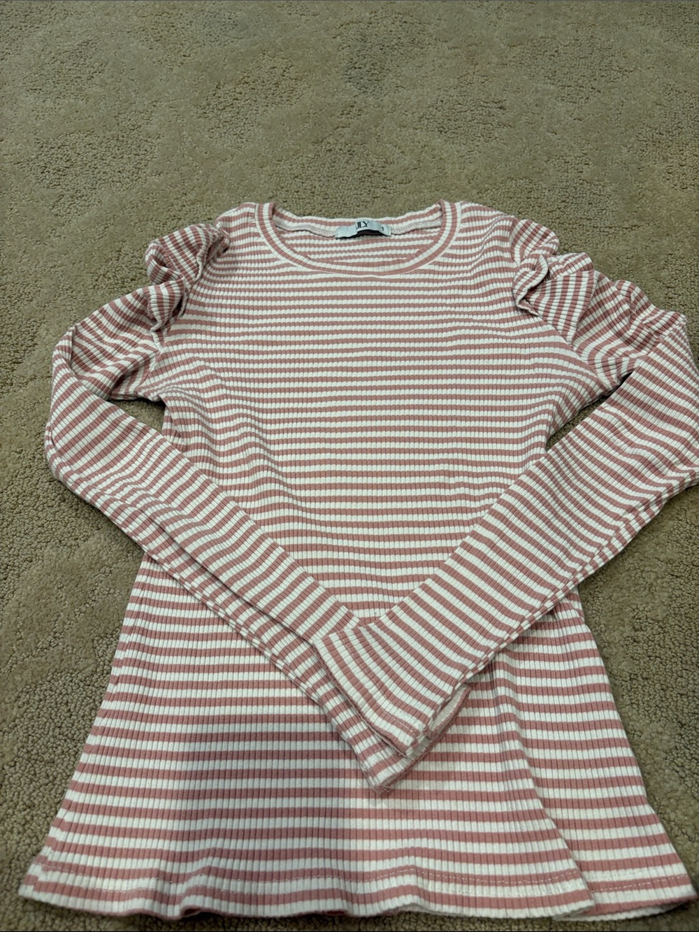 Women’s Striped Ruffle-Shoulder Long Sleeve Top - Pink/White